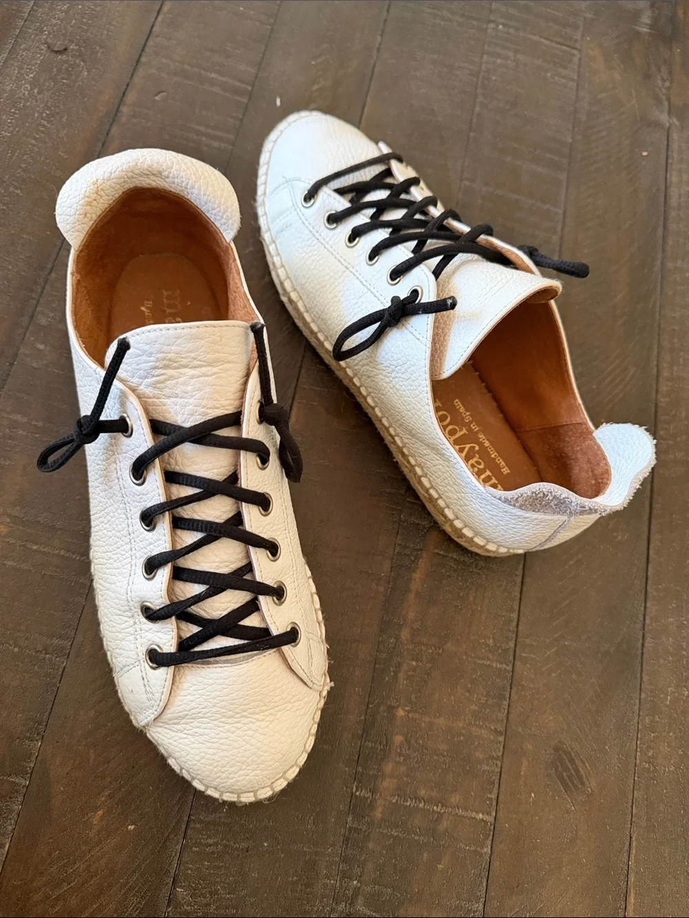 Anthropologie Maypol White Leather Espadrille Sneakers with Black Laces